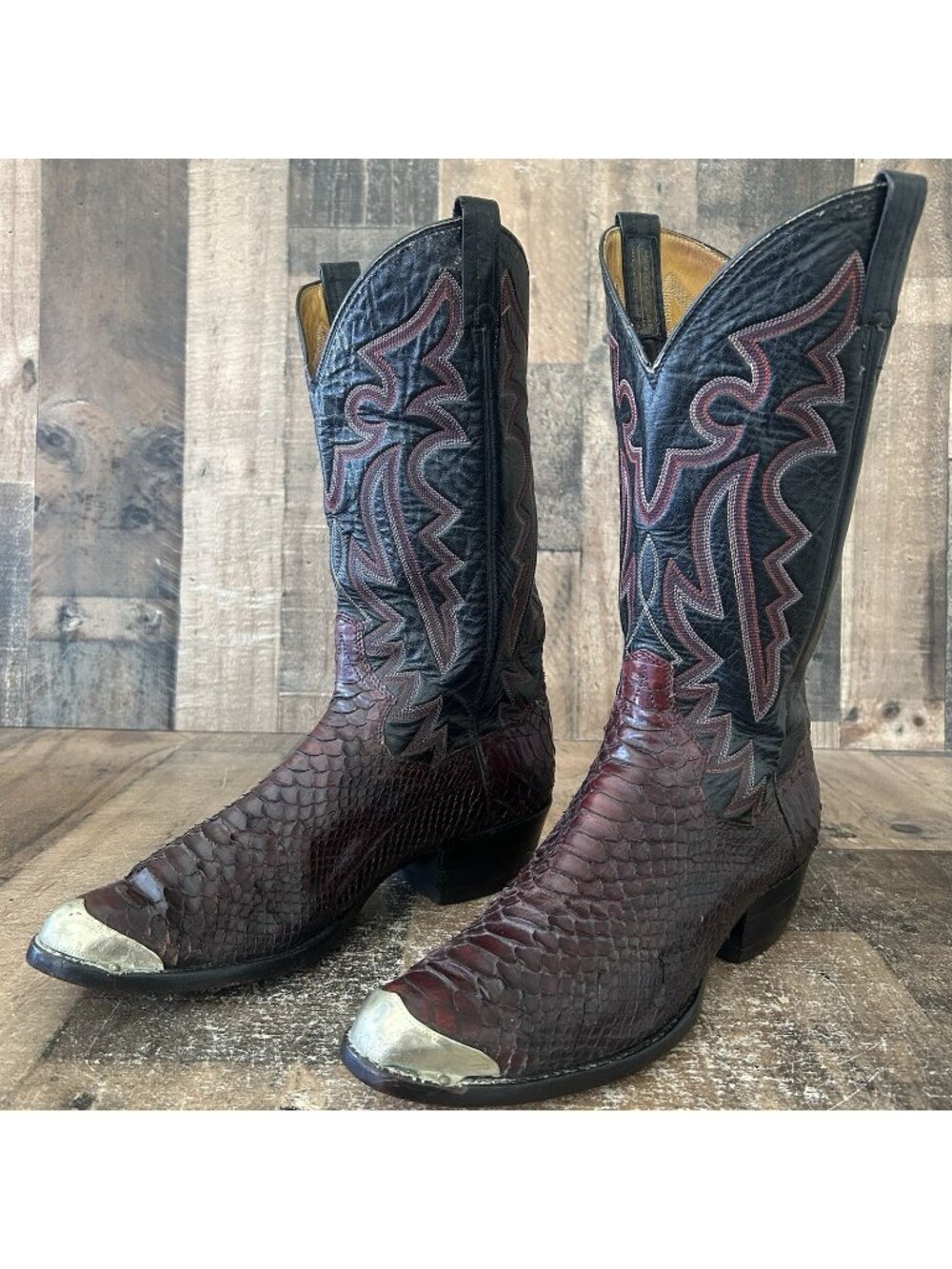 Panhandle Slim Vintage Burgundy Snakeskin Western Cowboy Boots Mens 9 D